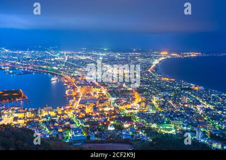 Hakodate, Hokkaido, Japan city skyline from Mt. Hakodate at night. Stock Photo