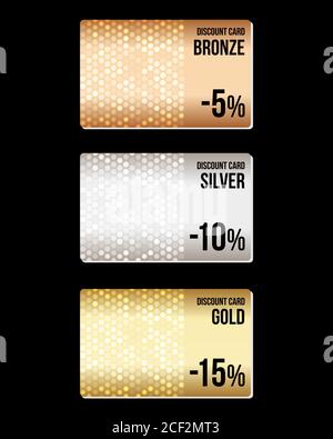 Set of luxury metallic backgrounds. Bronze, silver, gold. For discount, credit, gift cards or other design. Stock Vector
