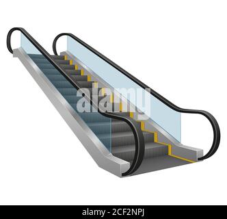 realistic modern escalator vector illustration isolated on white background Stock Vector