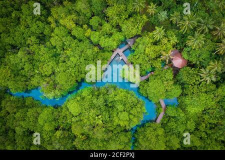 Aerial view image of Tha Pom Klong Song Nam mangrove forest or Emerald pool is unseen pool in mangrove forest at Krabi, Thailand Stock Photo