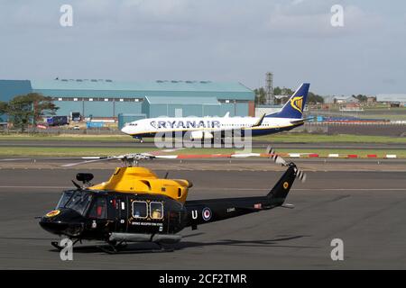 Prestwick, Ayrshire, Scotland, 31 Aug 2013 RAF defence helicopter flying school takes off Stock Photo