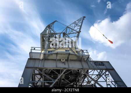 A harbour crane view from below Stock Photo