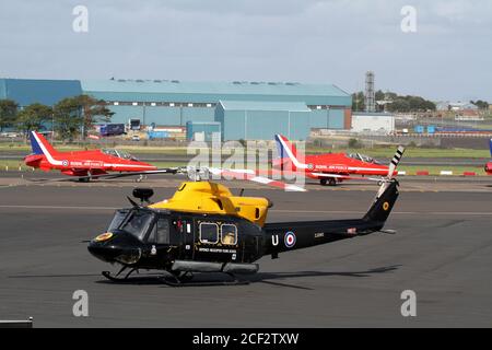 Prestwick, Ayrshire, Scotland, 31 Aug 2013 RAF defence helicopter flying school takes off Stock Photo