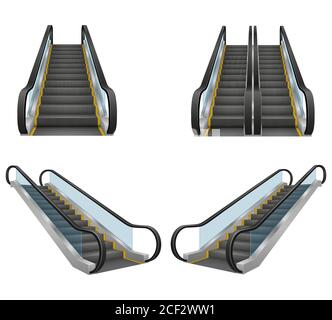 realistic modern escalator vector illustration isolated on white background Stock Vector