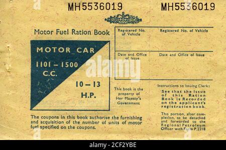 Motor Fuel Ration book Issued by the UK Government in response to the 1973 oil crisis.  Front cover. Stock Photo