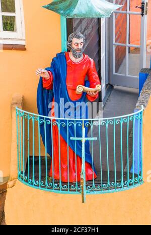 Preacher on balcony at the Italianate village of Portmeirion North Wales UK. August 2020. Stock Photo