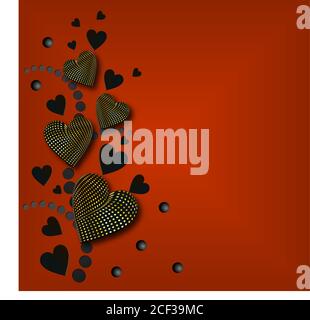 Banner with hearts and balls on a red background. Vector color illustration Stock Vector