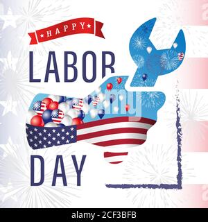 Happy Labor Day USA creative square banner. Isolated abstract graphic design template. Red, blue, white colors. Decorative calligraphy congrats Stock Vector