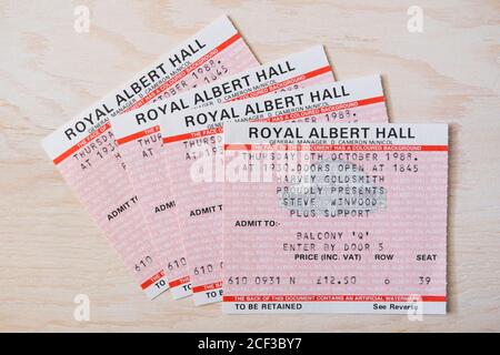Concert ticket stubs for Steve Winwood in Balcony Q, Thursday 6th October 1988 at the Royal Albert Hall in London, UK Stock Photo