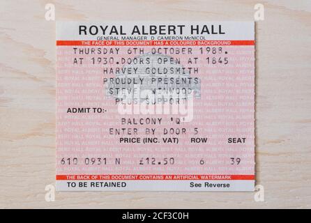 A concert ticket stub for Steve Winwood seat 39 at Balcony Q, Thursday 6th October1988 at the Royal Albert Hall in London, UK Stock Photo