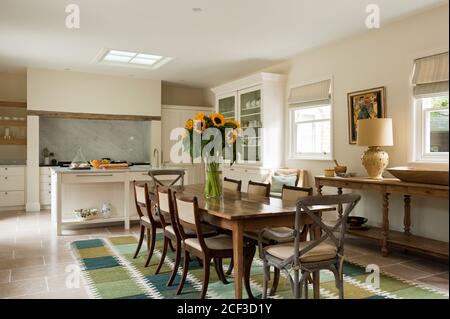 Open plan dining room and kitchen Stock Photo