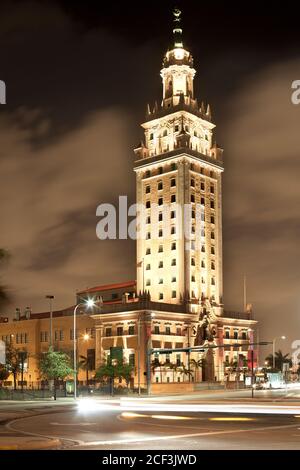 Miami. Florida, United States - Night view of Freedom Tower, memorial to Cuban immigration. Stock Photo