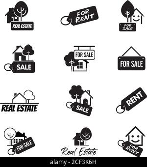 Real Estate logo, Home FOR SALE. Vector outline Icon. Stock Vector