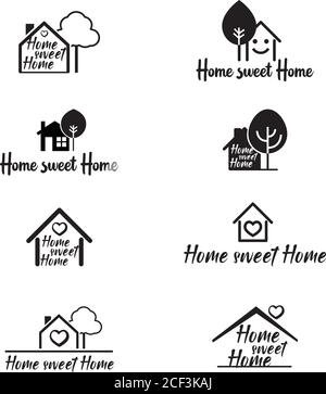 Real Estate logo and HOME SWEET HOME. Vector outline Icon. Stock Vector