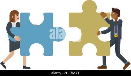 Puzzle Piece Jigsaw Characters Business Concept Stock Vector
