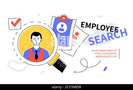 Employee search - modern colorful flat design style web banner Stock Vector