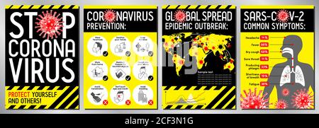 Stop coronavirus posters - Covid-19, SARS-CoV-2 - vector illustration Stock Vector