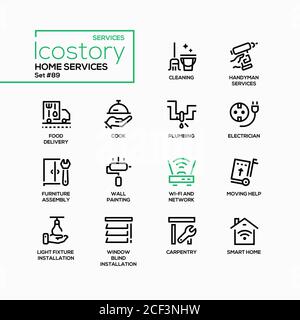 Home services - vector line design style icons set Stock Vector
