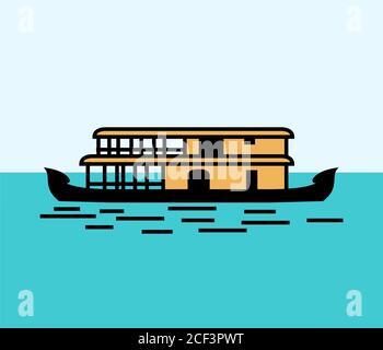 Kerala House Boat in backwater color vector design Stock Vector