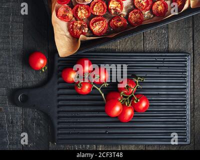 Fresh cherry tomatoes for baking in the oven. Stock Photo