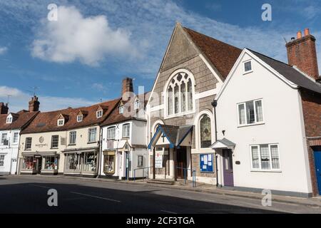 Buildings on Bridge Street in Hungerford, Berkshire, UK, with the Methodist Church and shops Stock Photo
