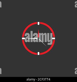 red and white clock. Flat icon isolated on black background. Time pictogram. minutes. Time to work or create concept. Stock Vector