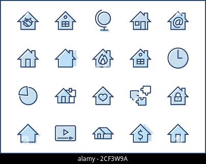 Set of House Vector Home Line Icons. Contains symbols of Conclusion of Contract, Heart, Drop of water, fire, money and more. Editable Stroke. 32x32 pi Stock Vector