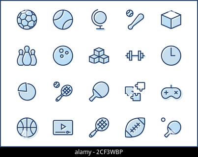 Set of Sports balls, hobbies, entertainment vector line icons. It contains symbols of football, basketball, bowling, tennis and much more. Editable St Stock Vector