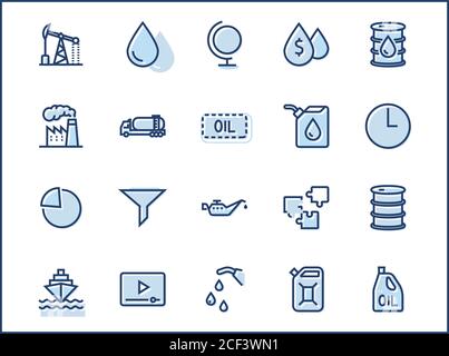 Set of Oil Related Vector Line Icons. Contains such Icons as Fuel Truck, Gas Station, Oil Factory, Transportation and more. Editable Stroke. 32x32 Pix Stock Vector