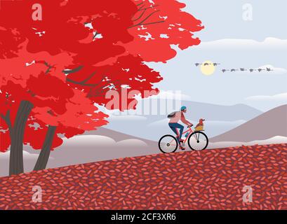 Autumn mountain valley sport activity poster Stock Vector