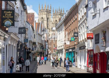 York Minster Towers from Low Petergate, York, North Yorkshire, England, United Kingdom Stock Photo