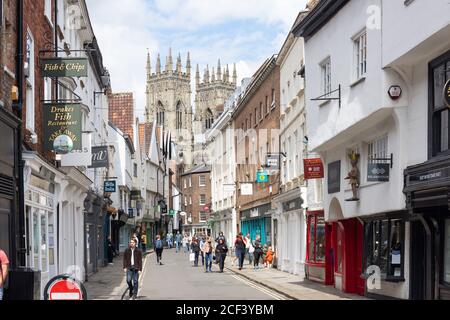 York Minster Towers from Low Petergate, York, North Yorkshire, England, United Kingdom Stock Photo