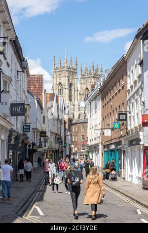 York Minster Towers from Low Petergate, York, North Yorkshire, England, United Kingdom Stock Photo