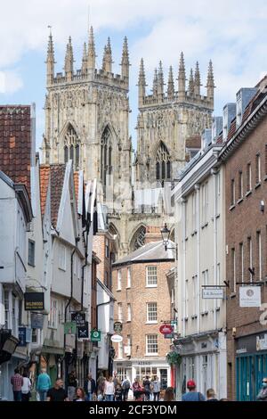 York Minster Towers from Low Petergate, York, North Yorkshire, England, United Kingdom Stock Photo