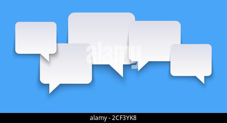 EPS vector illustration of white speech bubbles with shadows on blue colored background and free space for text Stock Vector
