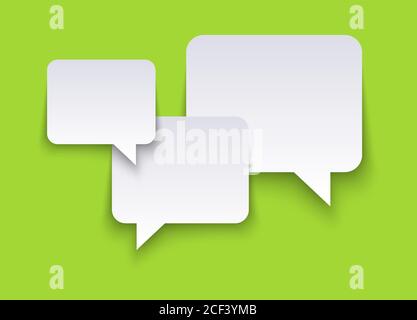 EPS vector illustration of white speech bubbles with shadows on green colored background and free space for text Stock Vector