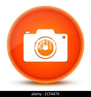 Camera icon isolated on glossy orange round button abstract illustration Stock Photo