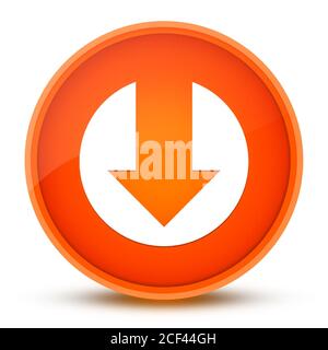 Down arrow icon isolated on glossy orange round button abstract illustration Stock Photo