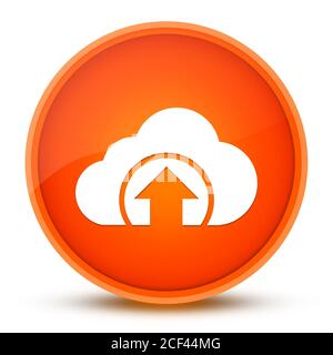 Cloud upload icon isolated on glossy orange round button abstract illustration Stock Photo