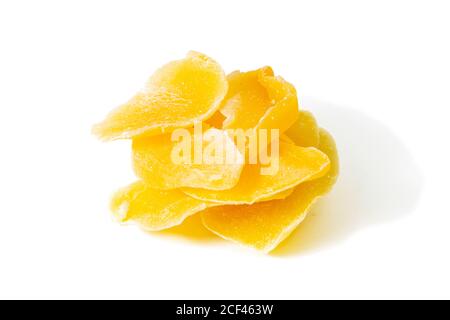 Dried Mango isolated on white background. Front views, close-up Stock Photo