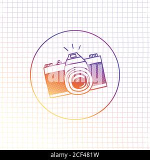 Photo camera doodle icon set. Hand drawn sketch. Vector illustation Stock Vector