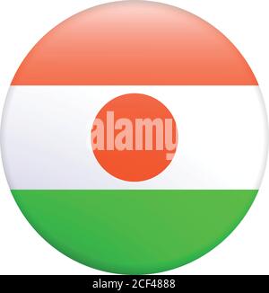 Republic of Niger flag isolated vector. Flag Glossy Button. Stock Vector