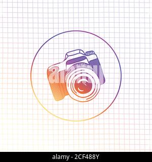 Photo camera doodle icon set. Hand drawn sketch. Vector illustation Stock Vector