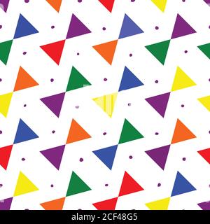 Multicolored triangles with dots seamless pattern. Abstract geometric shape texture. Design template for wallpaper, packaging, fabric, textile, vector Stock Vector