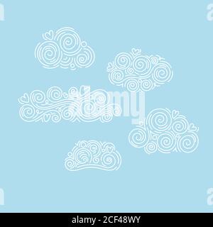 Oriental cloud ornament design with pen drawing line set. Vector on blue background Stock Vector