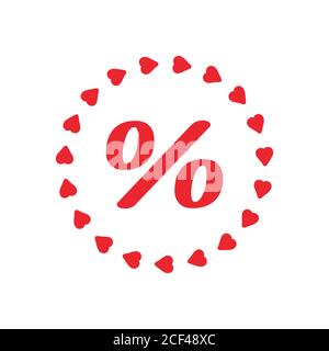 Love percentage. Vector red heart icons. Percentage red web Flat icon in circle on white background Stock Vector