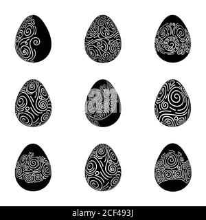 Easter eggs silhouette. Unique linear pattern with curls. Vector illustration Stock Vector