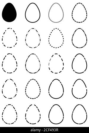 Easter eggs with dotted lines. Egg black silhouette. Vector illustration Stock Vector
