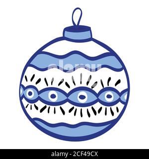 Hand drawn christmas ball isolated. Vector sketch black and white background illustration icon doodle. Stock Vector