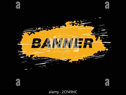 Vector yellow banner brush stroke on black background.Sale banner layout design.Black Friday sale inscription design template.Grunge spots with place Stock Vector